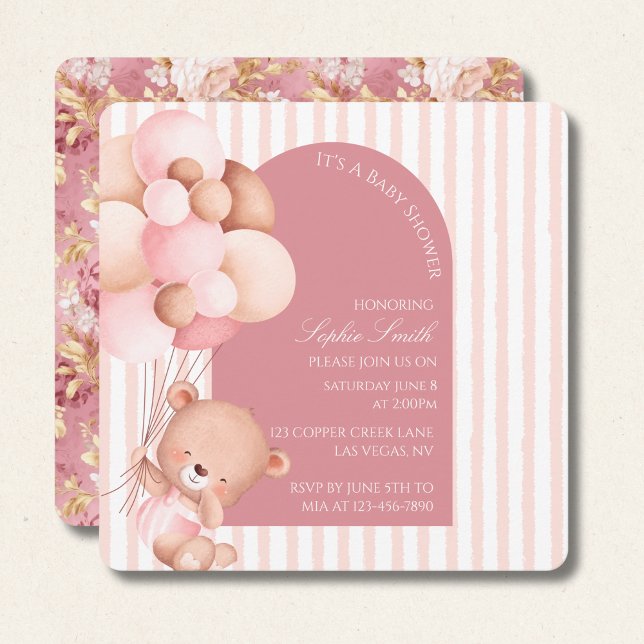 Mauve Rosa Balloons, Rand Bloom Baby Shower Inbjudningar (Skapare uppladdad)