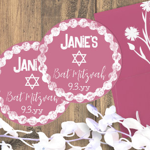 Mauve Rosa Bat mitzvah Personlig Runt Klistermärke