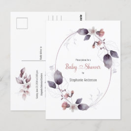 Mauve Rosa Blommigt Botanical Baby Shower-inbjudan Vykort