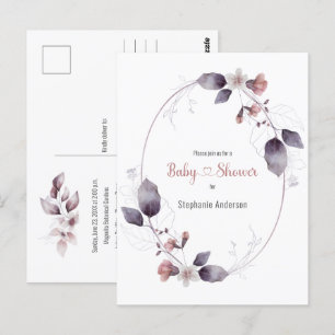 Mauve Rosa Blommigt Botanical Baby Shower-inbjudan Vykort