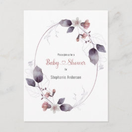 Mauve Rosa Blommigt Botanical Baby Shower-inbjudan Vykort