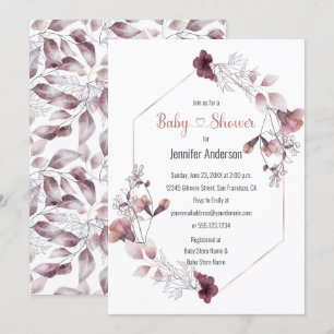 Mauve Rosa Blommigt Botanical Baby Shower Inbjudningar