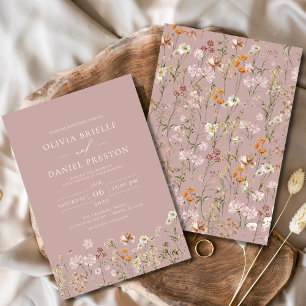 Mauve Rosa Boho WildblomGarden Wedding Inbjudningar