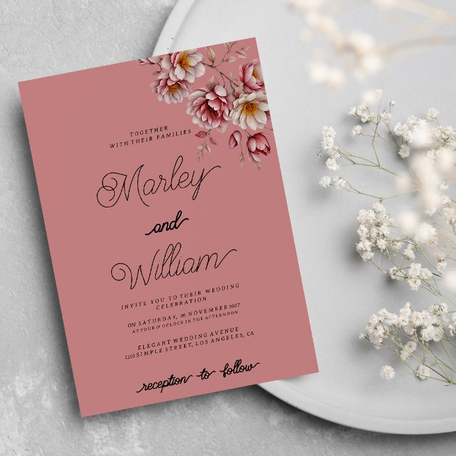 Mauve rosa burgundy orange vit blommigt Bröllop Inbjudningar (Mauve pink burgundy orange white floral Wedding )