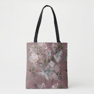 Mauve rosa dammig rosa fjärilsblommigt tygkasse