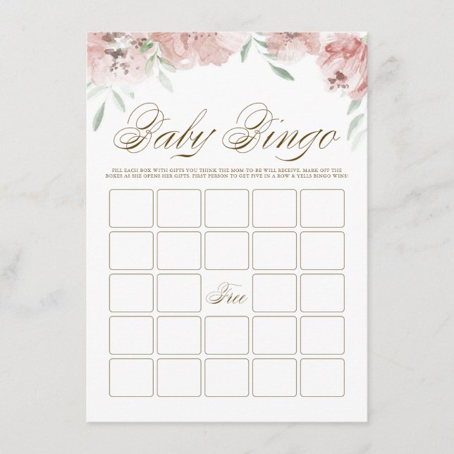 Mauve  Rosa Flowers Baby Shower Bingo Card Tilläggskort (Framsida)