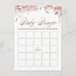 Mauve  Rosa Flowers Baby Shower Bingo Card Tilläggskort