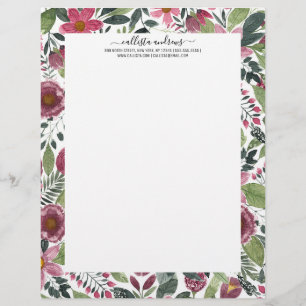 Mauve Rosa Forest Grönt Watercolor Flowers Löv Brevhuvud