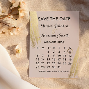 Mauve Rosa Guld Brushstrokes Calendar Spara Datumet