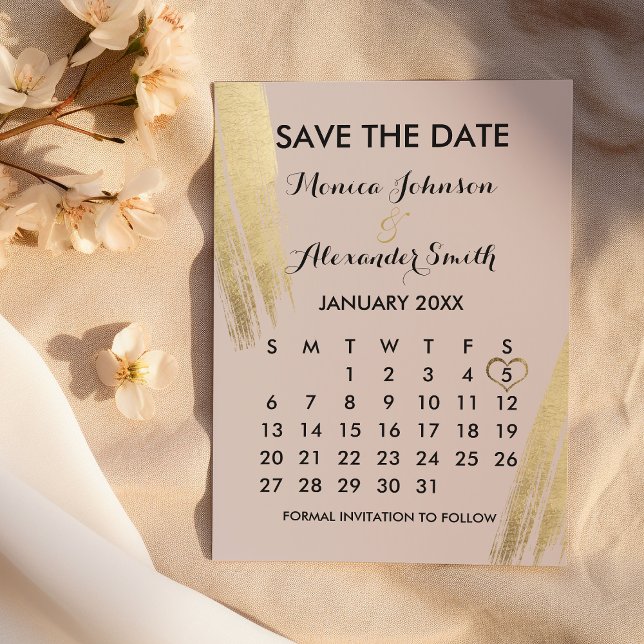 Mauve Rosa Guld Brushstrokes Calendar Spara Spara Datumet (Mauve Pink Gold Brushstrokes Calendar Save Save The Date )