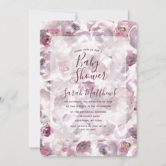 Mauve Rosa Land Blommigt Baby Shower-inbjudan Inbjudningar (Framsida)