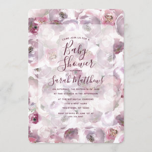 Mauve Rosa Land Blommigt Baby Shower-inbjudan Inbjudningar