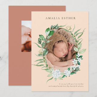 Mauve Rosa Lodrät Photo Baby Birth Notice Inbjudningar
