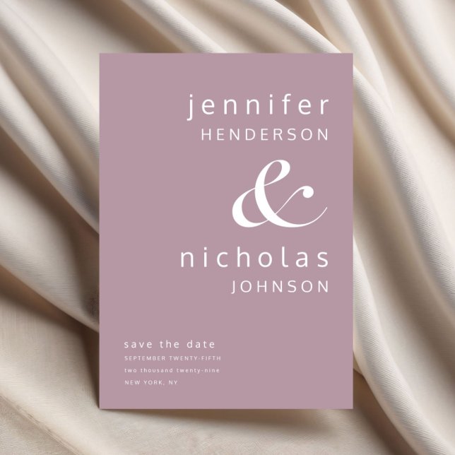 Mauve Rosa Modern Ampersand Typography Bröllop Spara Datumet (Mauve Pink Modern Ampersand Typography Wedding Save The Date)