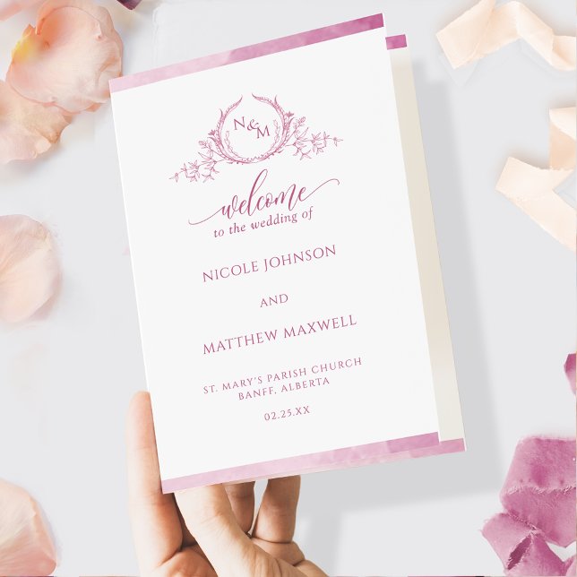 Mauve Rosa Monogram Folded Bröllopsprogram (Skapare uppladdad)
