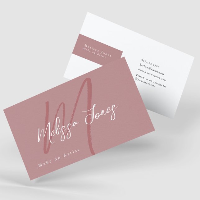 Mauve Rosa Monogram Initial Elegant Minimalist Visitkort (Skapare uppladdad)