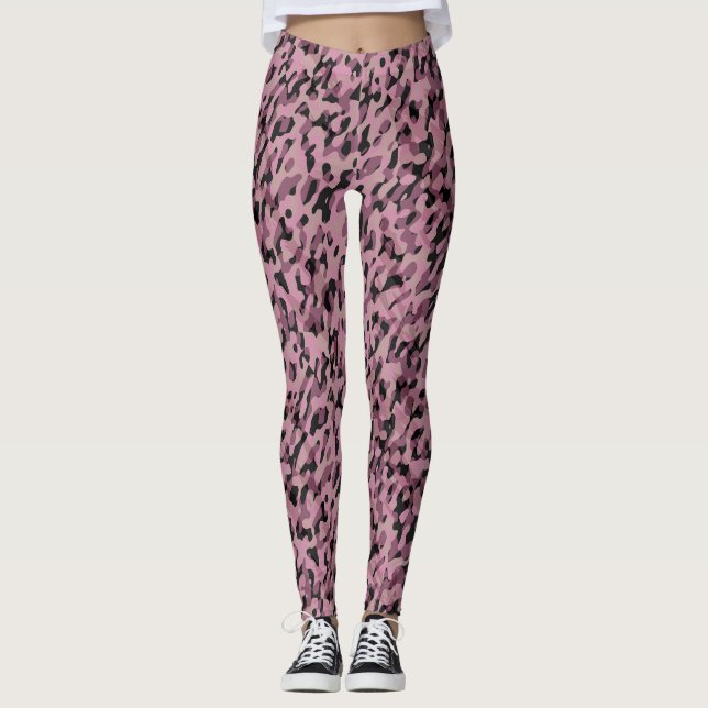Mauve rosa och kolkamlouflage abstrakt leggings (Framsida)