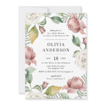 Mauve Rosa och Vit ros Blommigt Baby Shower