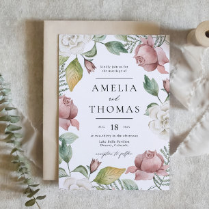 Mauve Rosa och Vit ros Blommigt Wandan Bröllop Inbjudningar