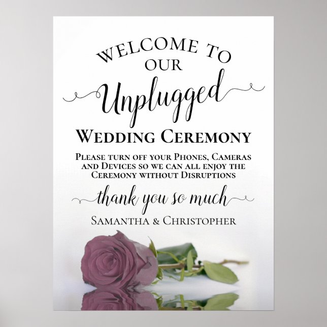 Mauve Rosa ros Elegant Unplugged Bröllop Ceremony Poster (Framsidan)