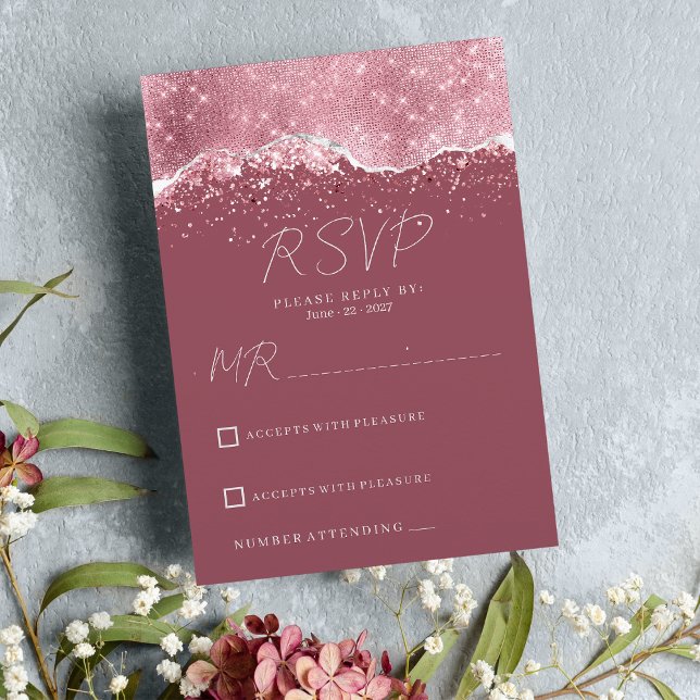 Mauve rosa ros guld silver glitter OSA Inbjudningar (Mauve pink rose gold silver glitter RSVP )