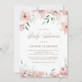 Mauve  Rosa Watercolor Flowers Baby Shower Inbjudningar