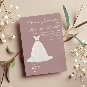 Mauve rosa white snöre bröllop dress chic bröllop inbjudningar