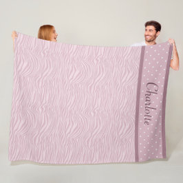 Mauve Rosa Zebra tryck & Polka dots Fleece Blanket