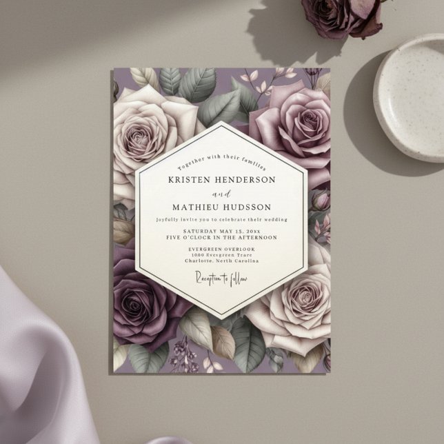 Mauve Rose Whimsical Wedding Inbjudningar (Skapare uppladdad)