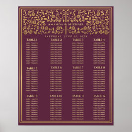 Mauve Royal Medieval Sword Bröllop Seating Chart Poster