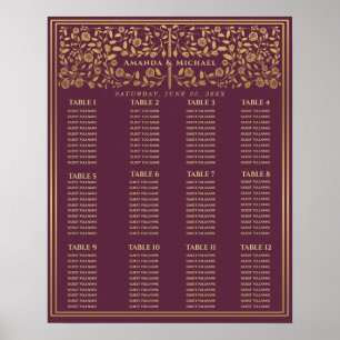 Mauve Royal Medieval Sword Bröllop Seating Chart Poster