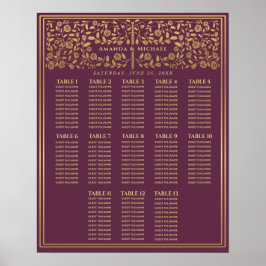 Mauve Royal Medieval Sword Bröllop Seating Chart Poster