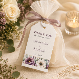 Mauve & Sage Blommig Bröllopspresent Tag Presentetikett