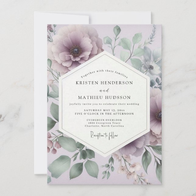 Mauve Sage Eterisk Bröllop Inbjudningar (Framsida)