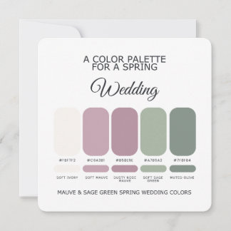 Mauve Sage Green Spring Wedding Palette 2026 Card Inbjudningar