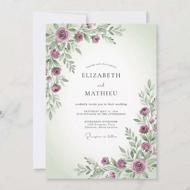 Mauve Sage Tranquil Spring Wedding Inbjudningar (Framsida)
