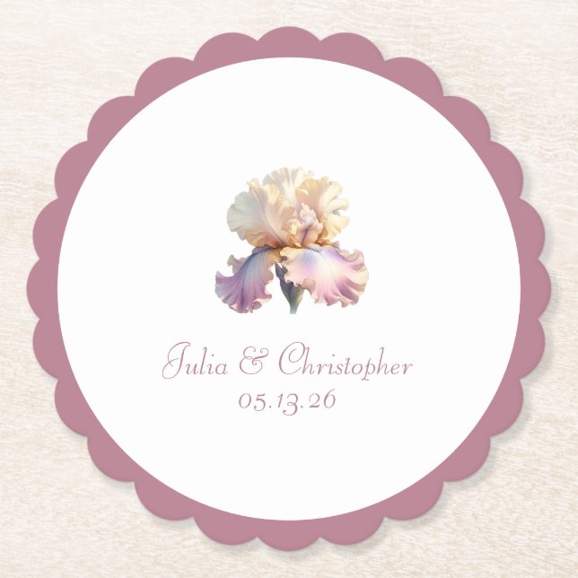 Mauve scalloperad kant, rosablommande bröllop underlägg papper (Framsida)