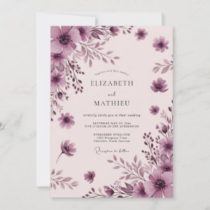 Mauve Seren Watercolor Bröllop Inbjudningar