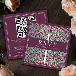 Mauve Silver Blommig Royal Bröllop RSVP QR-kod Tilläggskort