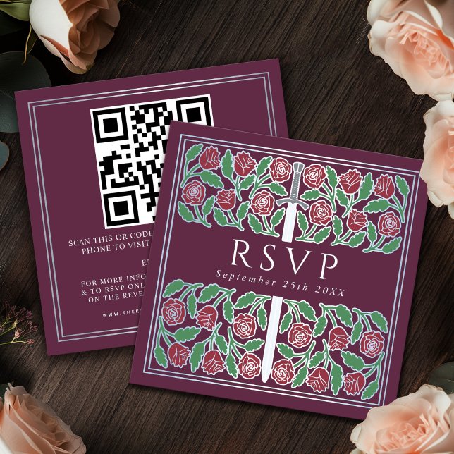 Mauve Silver Blommig Royal Bröllop RSVP QR-kod  Tilläggskort (Skapare uppladdad)