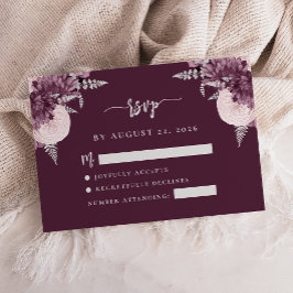 Mauve Silver Floral Script Wedding RSVP Tilläggskort