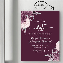 Mauve Silver Floral Wedding Save the Date Magnetisk Inbjudningskort