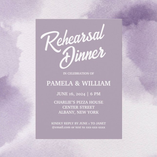 Mauve Simple Stil Bröllop Rehearsal Dinner Inbjudningar (In Situ Purple Background)