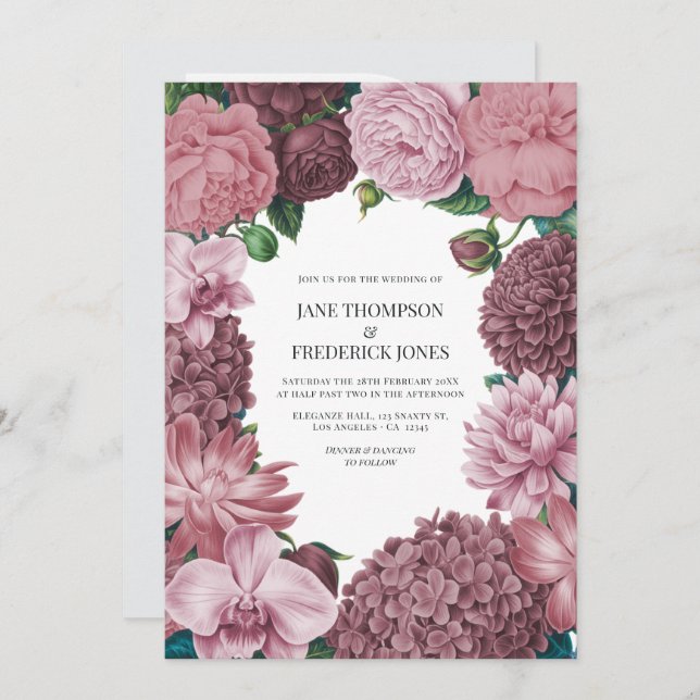 Mauve Smoke, Dusty Peony & Rosewater Clay Wedding Inbjudningar (Fram/baksida)