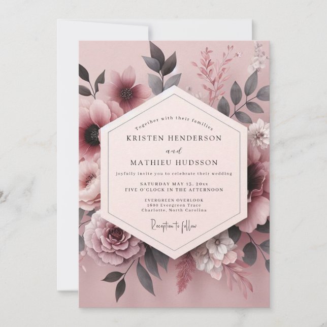 Mauve Smoky Bloom Wedding Inbjudningar (Framsida)