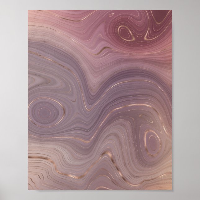 Mauve Strata | Dusty Rosa och Ro Guld Agate Poster (Framsidan)