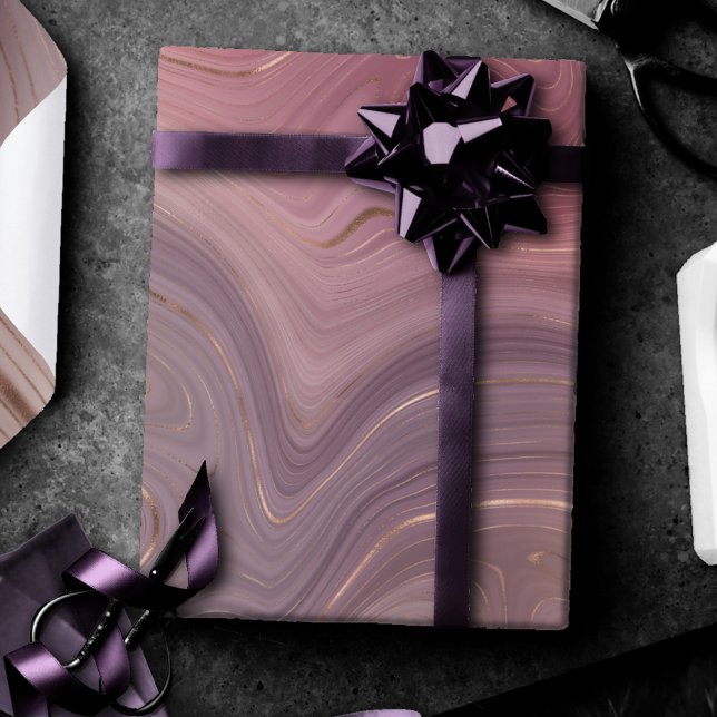 Mauve Strata | Dusty Rosa och Ro Guld Agate Presentpapper (Skapare uppladdad)
