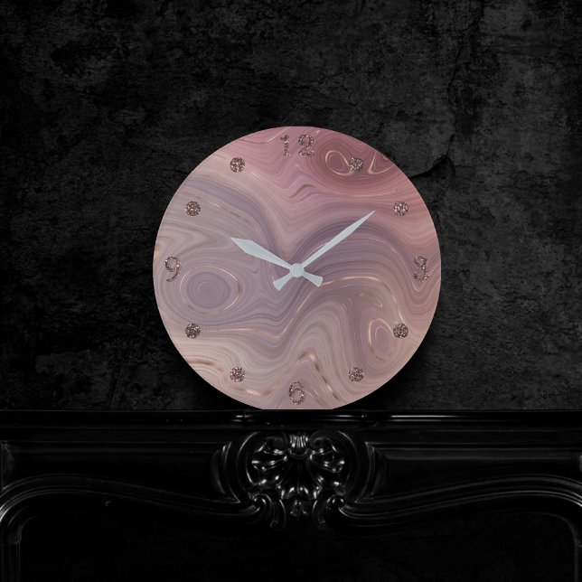 Mauve Strata | Dusty Rosa och Ro Guld Agate Rund Klocka (Skapare uppladdad)