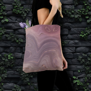 Mauve Strata   Dusty Rosa och Ro Guld Agate Tygkasse