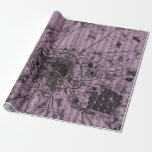 Mauve Striped Antique Karta Presentpapper<br><div class="desc">Dusky lila rand mönster med vintage paris karta som slår pappert.</div>